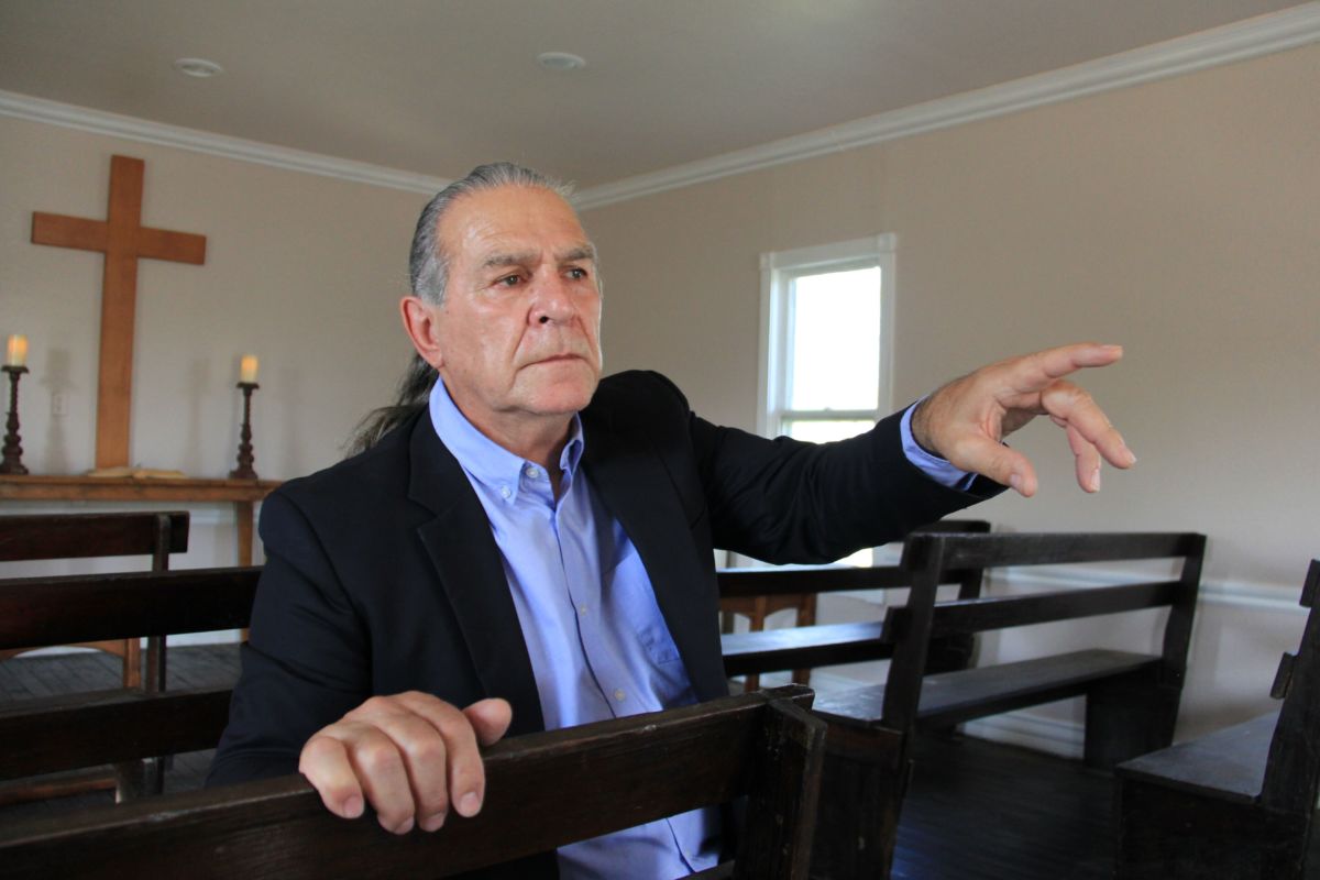 Ramiro Ramírez explains the Jackson Ranch Chapel’s legacy inside the chapel itself on March 1, 2019, in San Juan, Texas.