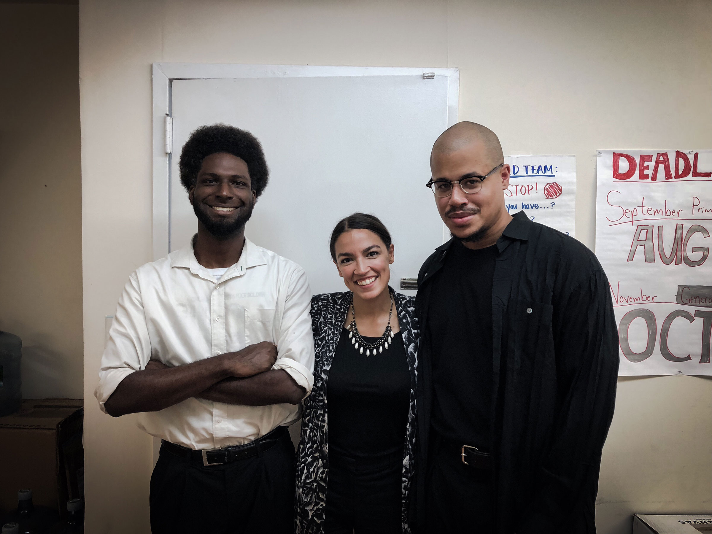 Z and Sean with Alexandria Ocasio-Cortez, last summer after a BSA meeting.