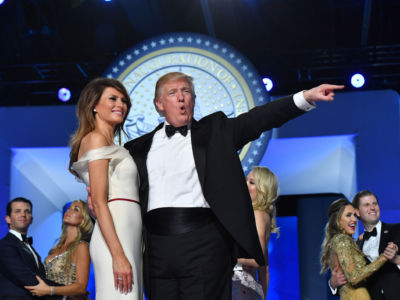 President Donald Trump and First Lady Melania Trump dance at the Freedom Ball on January 20, 2017, in Washington, D.C.