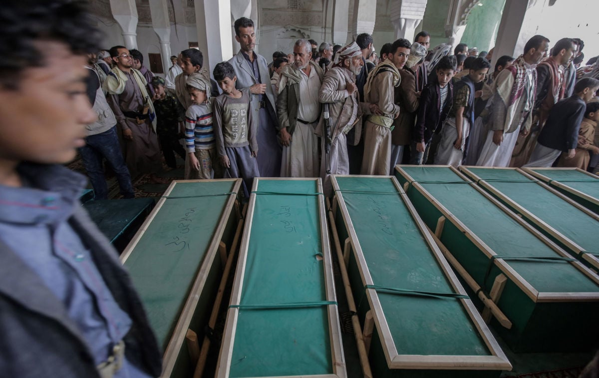 Mourners attend a funeral procession in Sanaa, Yemen, for victims of an airstrike by the Saudi-led coalition.