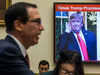 Secretary of Treasury Steve Mnuchin testifies during a House Financial Services Committee Hearing on Capitol Hill on April 9, 2019, in Washington, D.C.