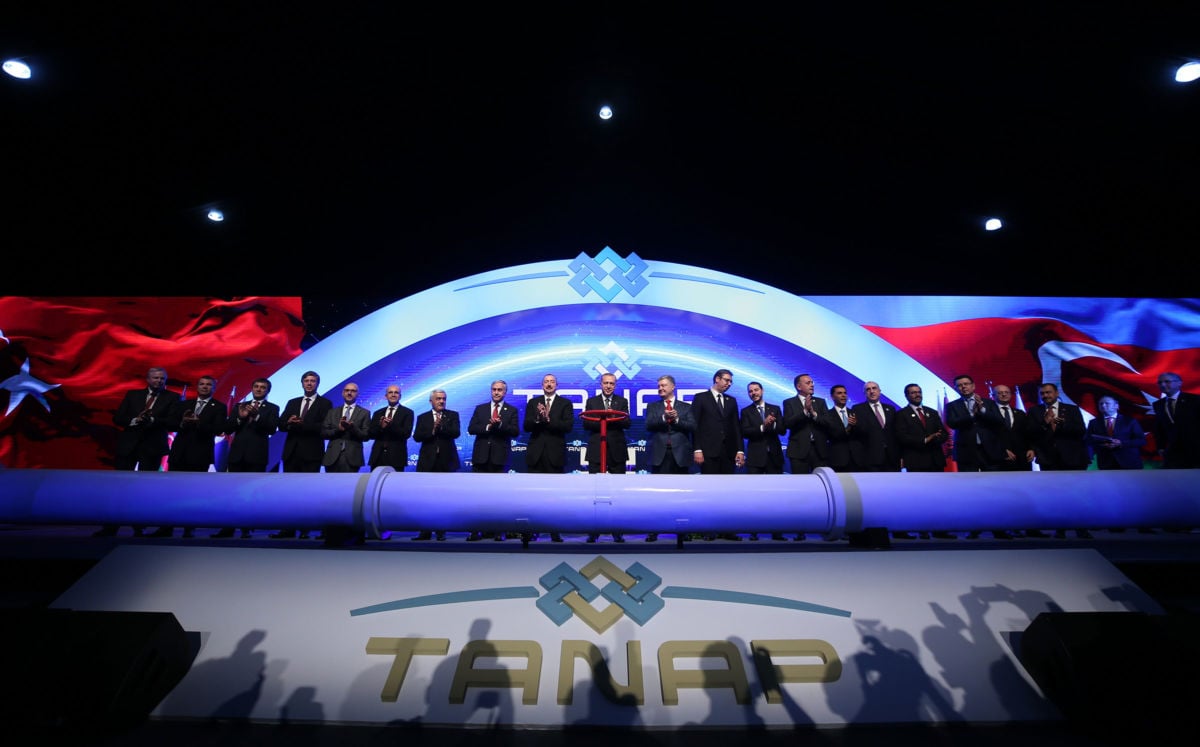 Attendees stand during the opening ceremony of the Trans-Anatolian Natural Gas Pipeline