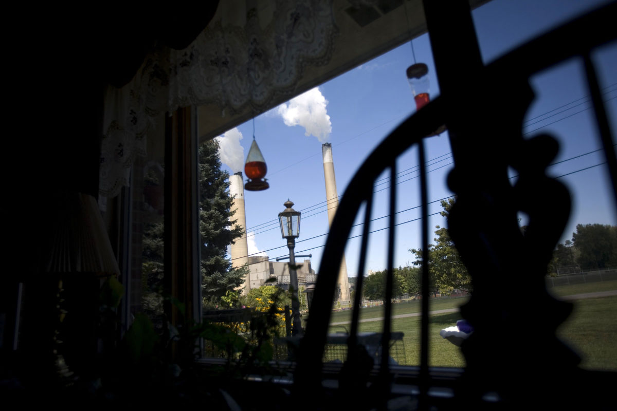 Coal-fired Bruce Mansfield Power Plant viewed from front porch of home.