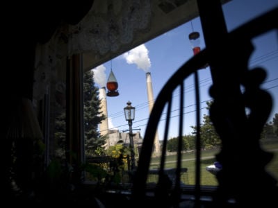 Coal-fired Bruce Mansfield Power Plant viewed from front porch of home.