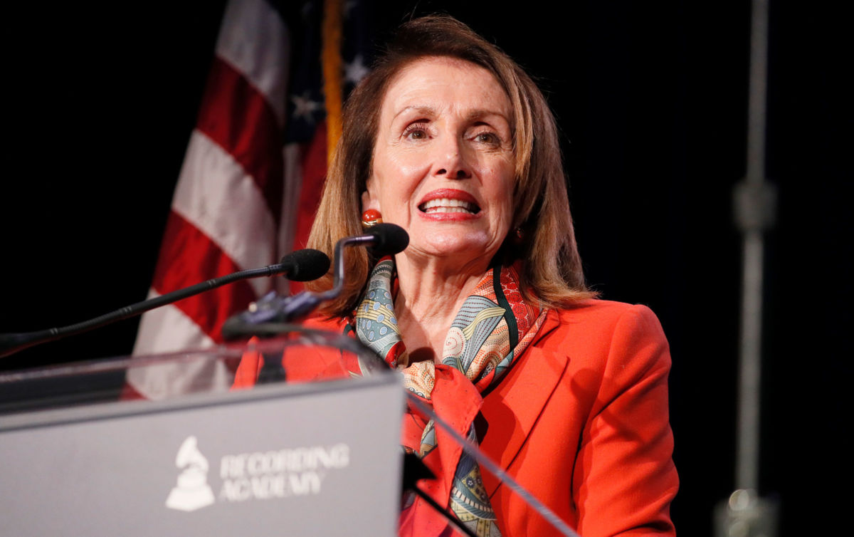 Nancy Pelosi speaks on stage at GRAMMYs on the Hill 2019 on April 9, 2019 in Washington, D.C.
