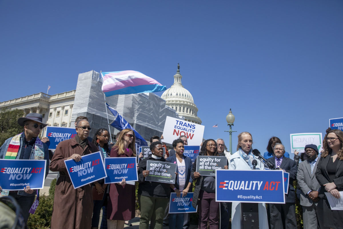 U.S Representative Mary Gay Scanion (D-PA) speaks on introduction of the Equality Act, a comprehensive LGBTQ non-discrimination bill at the U.S. Capitol on April 01, 2019, in Washington, D.C.