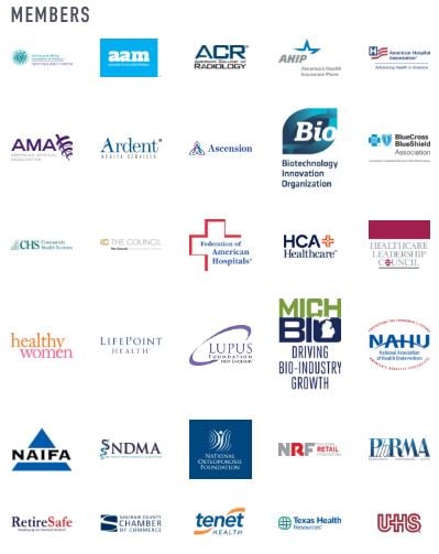 A list of coalition members in the Partnership of America's Health Care Future. 