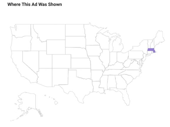 This map of the audiences targeted by the attack ad against Rep. Trahan of Massachusetts shows Facebook’s ability to zero in on social media users in Trahan’s home district and state. The ad is still active as of press time and was first published on April 9.