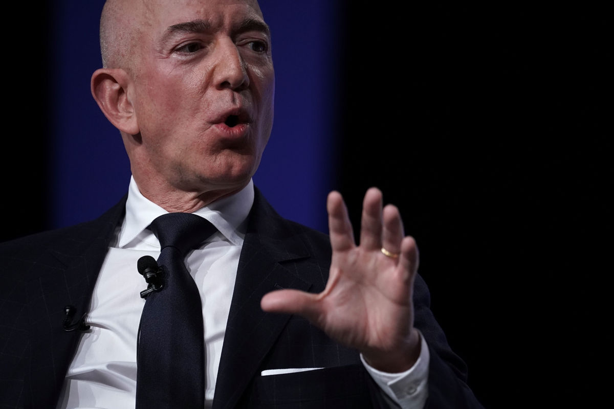 Amazon CEO Jeff Bezos, founder of space venture Blue Origin and owner of The Washington Post, participates in an event hosted by the Air Force Association September 19, 2018, in National Harbor, Maryland.
