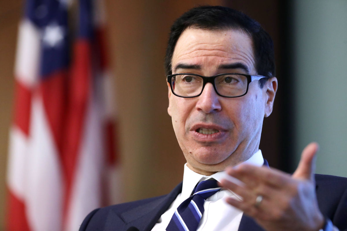 U.S. Treasury Secretary Steven Mnuchin addresses a conference on financial technology at the Federal Deposit Insurance Corporation April 24, 2019, in Arlington, Virginia.