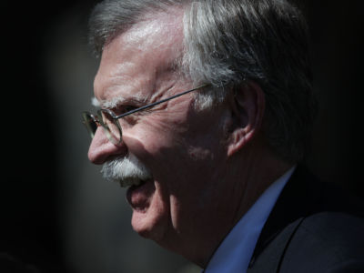 National Security Advisor John Bolton, smiling at the Rose Garden of the White House