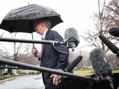National Security Advisor John Bolton after answering questions from the media outside the White House on January 24, 2019, in Washington, D.C.