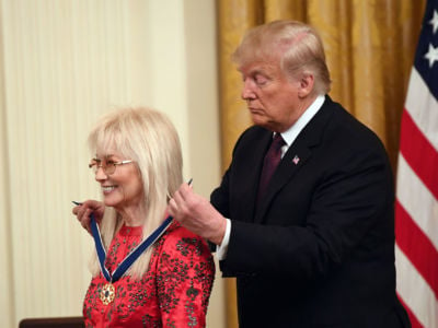 President Trump awards the Presidential Medal of Freedom to megadonor Miriam Adelson at the White House in Washington, D.C., on November 16, 2018. Adelson and her husband gave over $20 million to the president’s campaign.