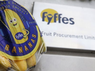 A bunch of Fyffes bananas pictured outside the company's head office in Dublin, Ireland.
