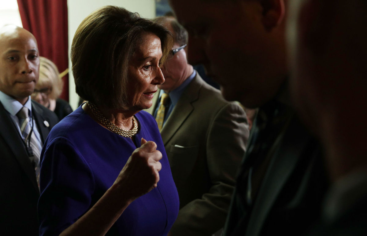 House Speaker Nancy Pelosi speaks to members of the media after a House Democrats meeting at the Capitol on May 22, 2019, in Washington, D.C. Speaker Pelosi held the meeting with her caucus to address growing pressure for an impeachment inquiry of President Trump.