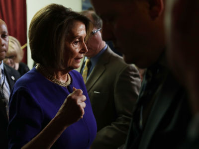 House Speaker Nancy Pelosi speaks to members of the media after a House Democrats meeting at the Capitol on May 22, 2019, in Washington, D.C. Speaker Pelosi held the meeting with her caucus to address growing pressure for an impeachment inquiry of President Trump.