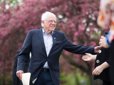 Democratic presidential candidate Sen. Bernie Sanders arrives at a rally on May 25, 2019, in Montpelier, Vermont.