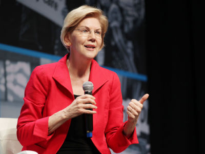 Elizabeth Warren speaks onstage at the MoveOn Big Ideas Forum at The Warfield Theatre on June 1, 2019, in San Francisco, California.