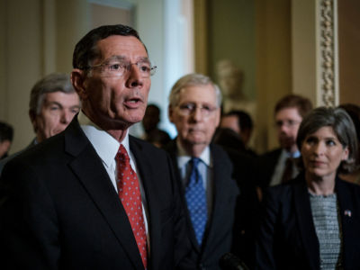 Sen. John Barrasso speaks to the media following a policy luncheon﻿