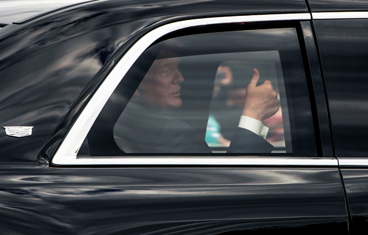 President Trump makes his way down the Mall to Buckingham Palace after visiting Clarence House on June 3, 2019, in London, England.