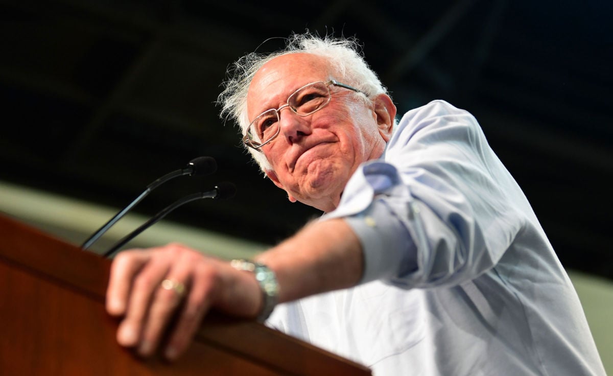 Presidential candidate Bernie Sanders addresses a rally at the Pasadena Convention Center