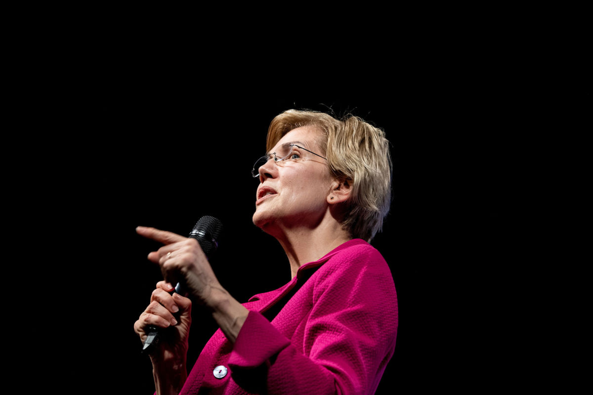 Sen. Elizabeth Warren speaks at the Warner Theatre in Washington, D.C.