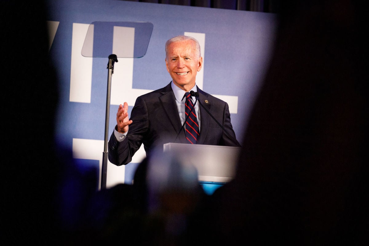 2020 Democratic presidential candidate Joe Biden speaks to a crowd at a Democratic National Committee event on June 6, 2019, in Atlanta, Georgia.