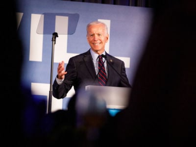 2020 Democratic presidential candidate Joe Biden speaks to a crowd at a Democratic National Committee event on June 6, 2019, in Atlanta, Georgia.
