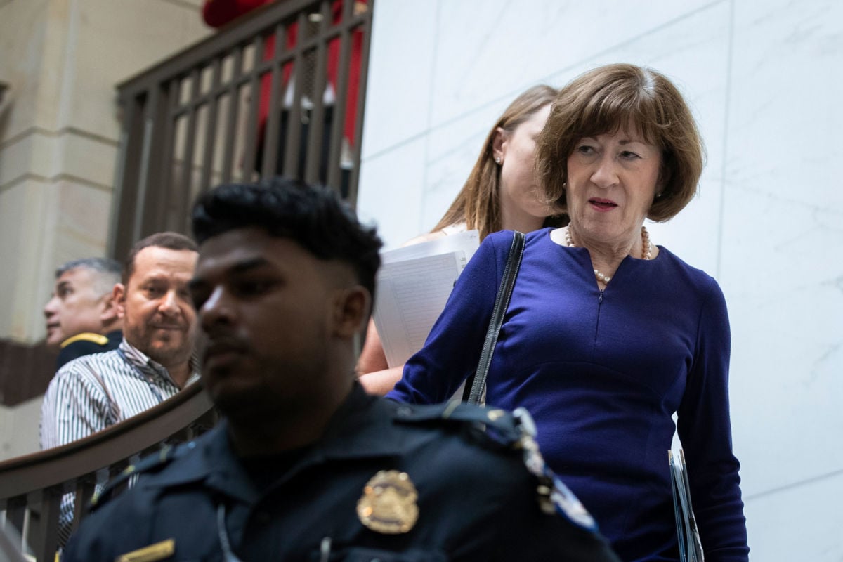 Sen. Susan Collins arrives at the Office of Senate Security on Capitol Hill, October 4, 2018, in Washington, D.C.