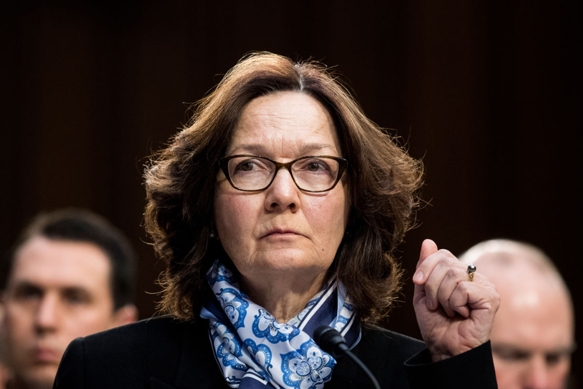 A close up of Gina Haspel's face during a hearing, cia