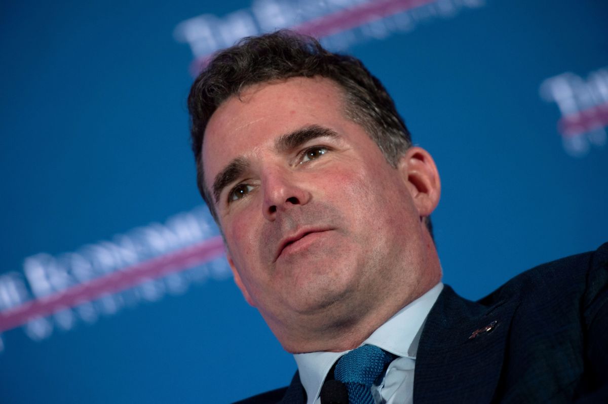 A closeup of Kevin Plank's face during an interview