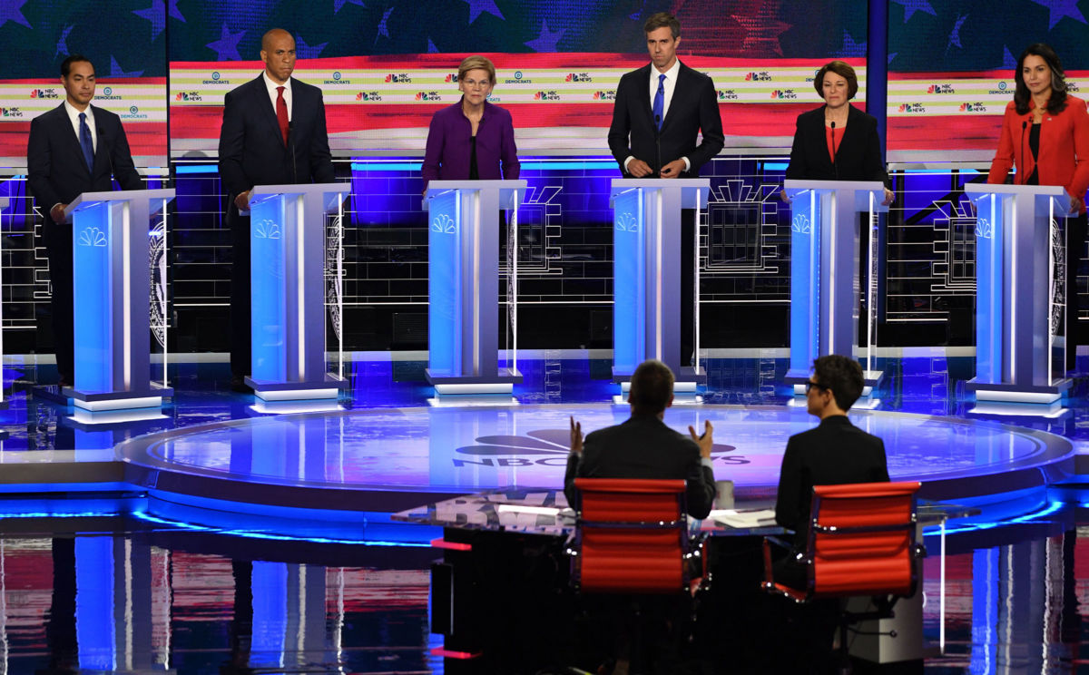 Democratic presidential candidates take part in the first night of the Democratic presidential debate on June 26, 2019 in Miami, Florida.