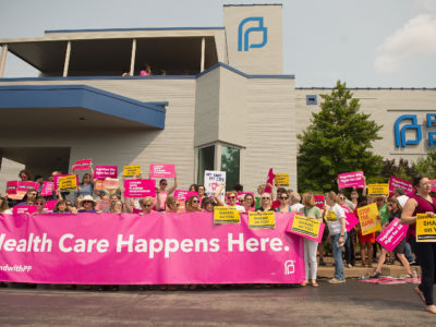 Pro-Choice supporters, along with Planned Parenthood staff celebrate and rally outside the Planned Parenthood Reproductive Health Services Center on May 31, 2019, in St Louis, Missouri.