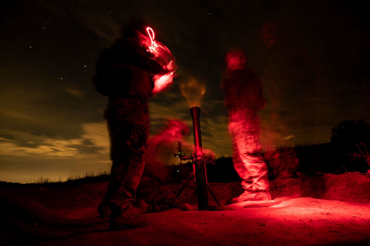 U.S. Marines fire a mortar during training at Fort A.P. Hill, Virginia, August 1, 2018.