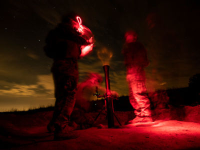U.S. Marines fire a mortar during training at Fort A.P. Hill, Virginia, August 1, 2018.