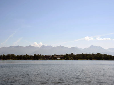 A view of the Chugach Mountains as seen from the Lake Hood Seaplane Base on July 4, 2019, in Anchorage, Alaska.