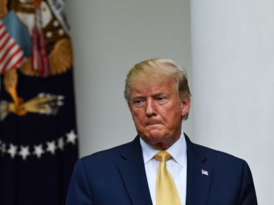 Donald Trump stands in front of the white house