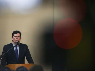 Justice Minister Sergio Moro speaks in Manaus, Brazil, on June 10, 2019.