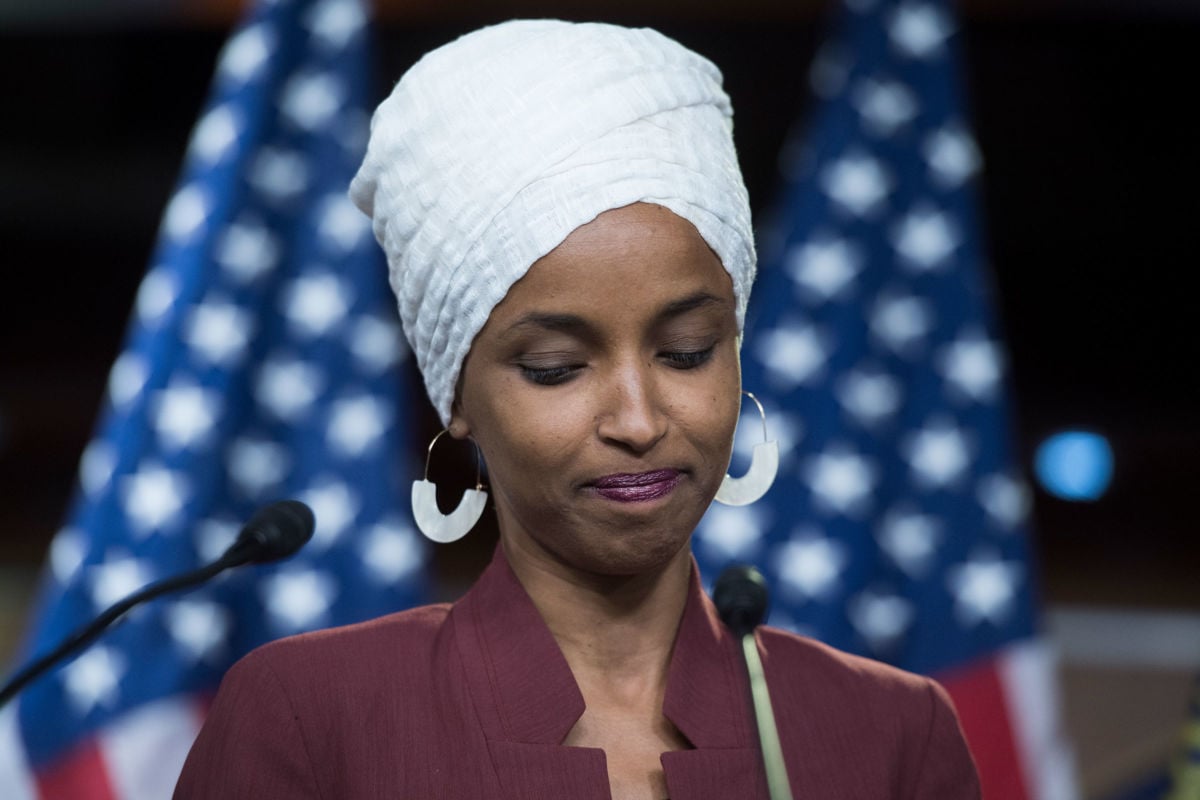 Rep. Ilhan Omar conducts a news conference in the Capitol Visitor Center responding to negative comments by President Trump that were directed at the freshmen House Democrats on Monday, July 15, 2019.