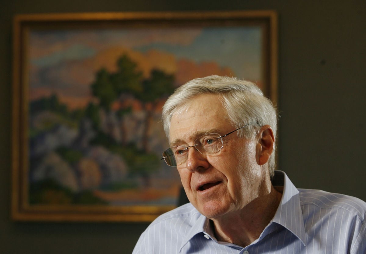 Charles Koch, head of Koch Industries, speaks during a February 26, 2007 interview.