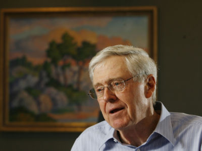 Charles Koch, head of Koch Industries, speaks during a February 26, 2007 interview.