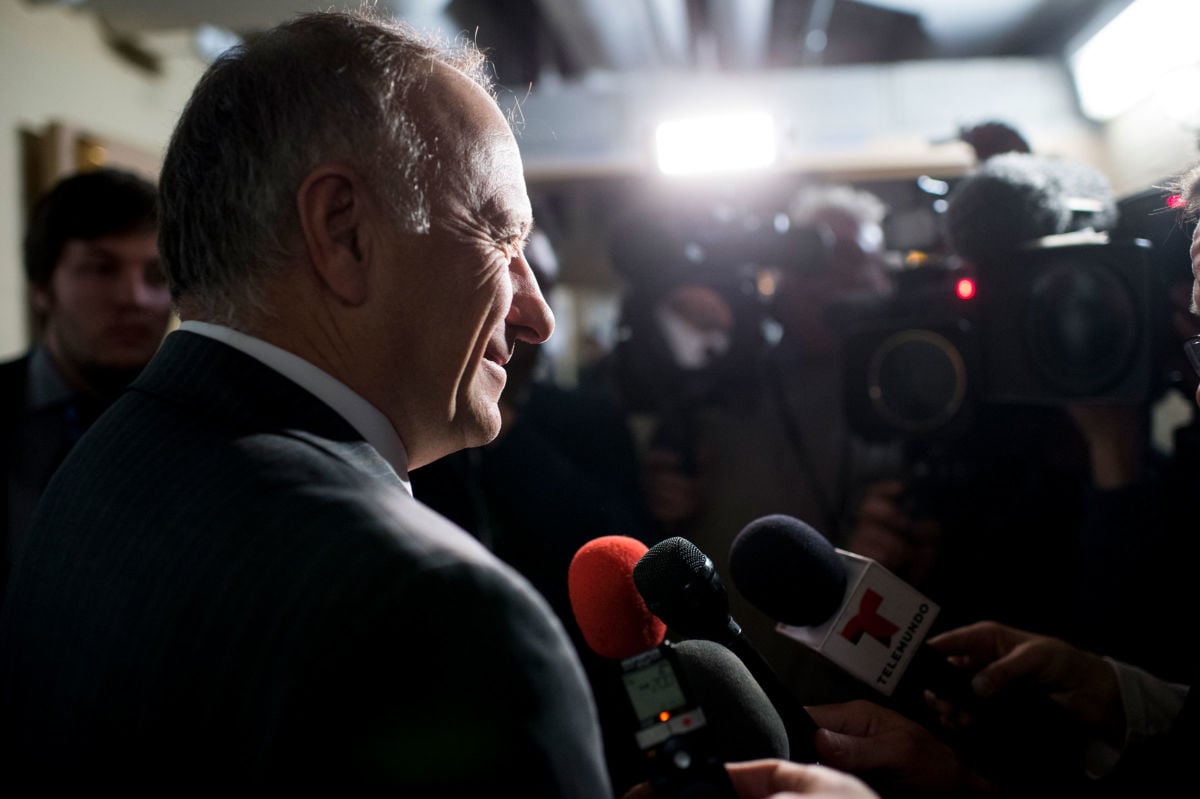 Rep. Steve King speaks with reporters following the House GOP caucus meeting on immigration on January 9, 2015.