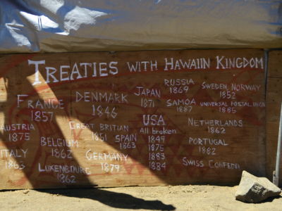 A sign sits along side the protest camp against the TMT construction near the slope of Mauna Kea, taken on August 1, 2015.