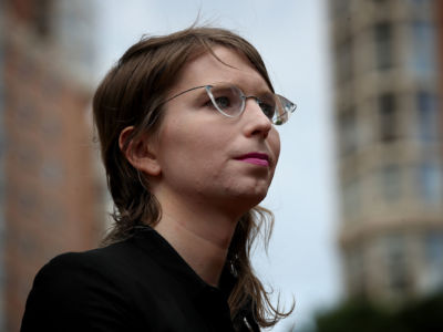 Former U.S. Army intelligence analyst Chelsea Manning addresses reporters before entering the Albert Bryan U.S federal courthouse, May 16, 2019, in Alexandria, Virginia.