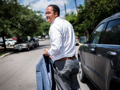 Rep. Will Hurd arrives at a business lunch, in San Antonio, Texas, on April 20, 2017.
