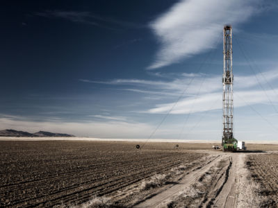 A fracking structure is seen in the desert