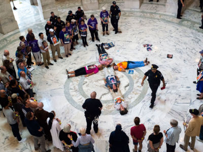 Catholic nuns, priests, advocates and immigrants demonstrate to pressure Trump and Congress to end the practice of detaining immigrant children in the Russell Senate Office Building on July 18, 2019, in Washington, D.C.