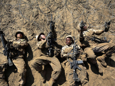 U.S. Marine Corps recruits complete obstacles during the Crucible at Marine Corps Recruit Depot, Parris Island, February 21, 2019.