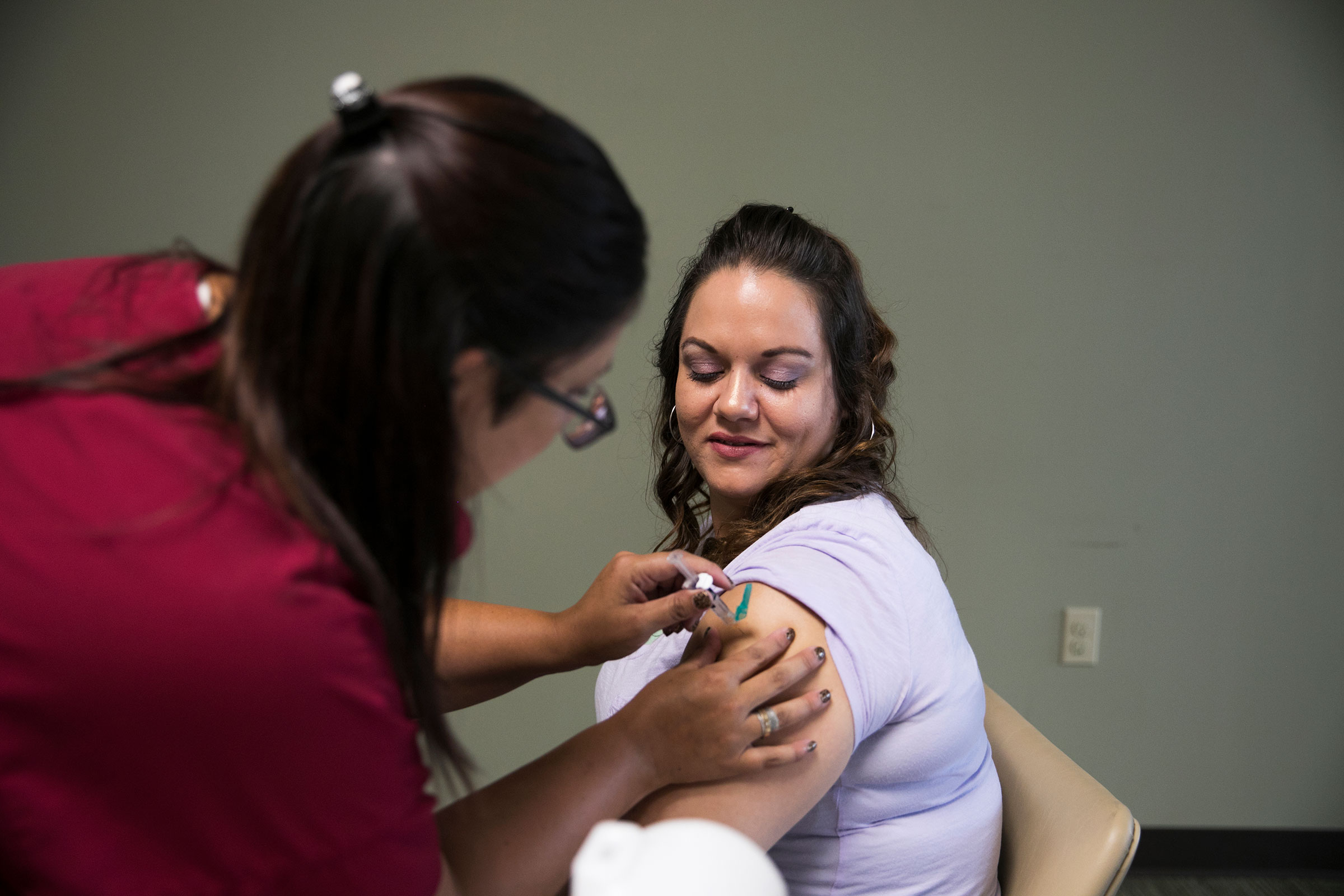 Jessica Gilbert, 33, got her second dose of hepatitis A vaccine during a South Street Ministries program in Akron, Ohio, on July 23. She’d had her first in late May, providing most of her immunity. But she wanted to be extra cautious because she believes she may have been exposed by another woman in jail in a nearby county.