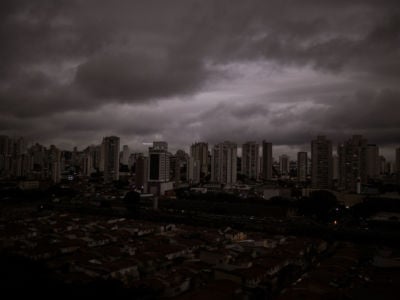 The darkened sky in Sao Paulo, Brazil is picture on August 19, 2019. Residents reported black rain, while studies by two universities confirmed that the rainwater contains fire residues.